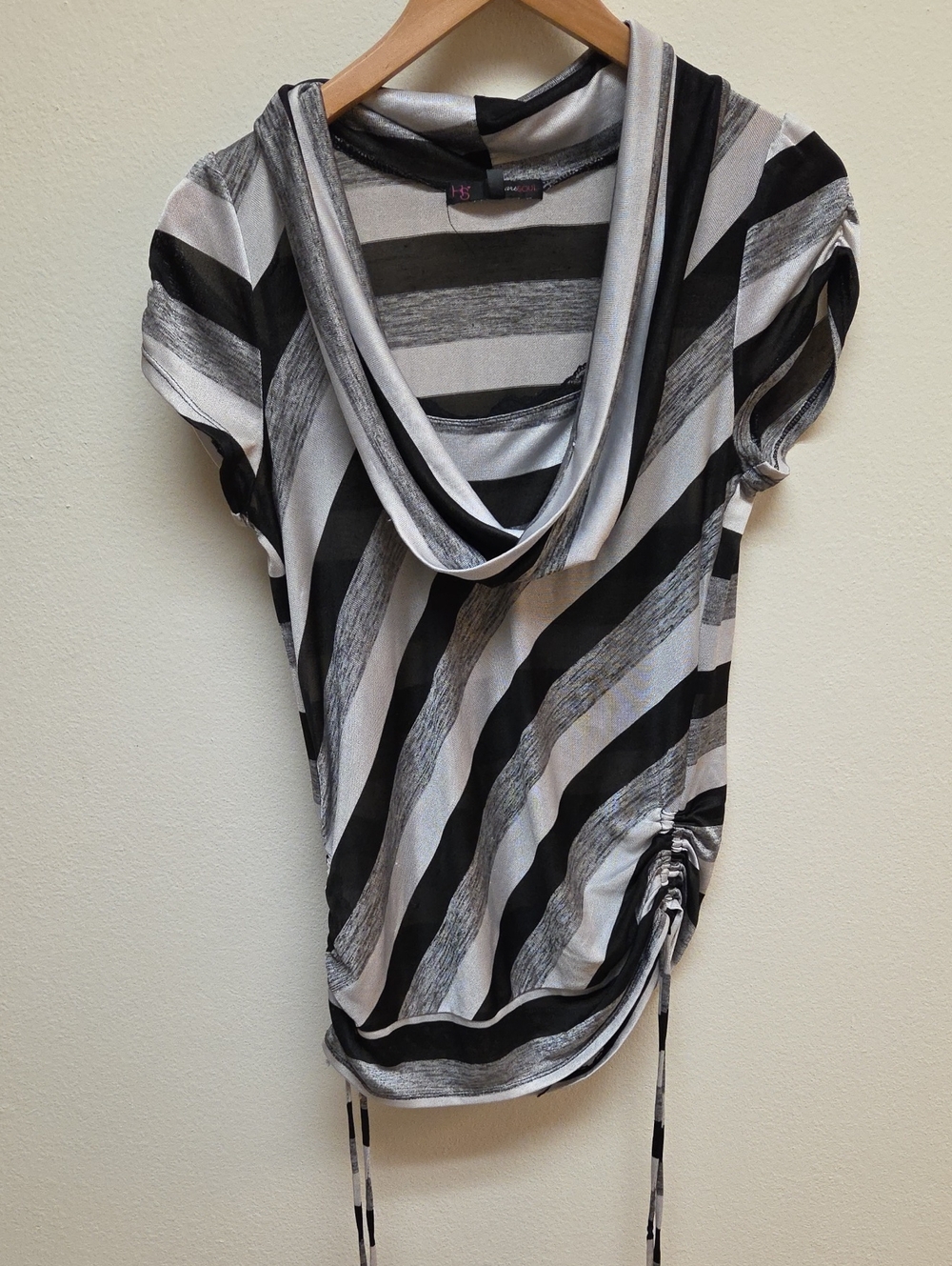 HeartSoul Black & White Striped Cowl Neck Blouse